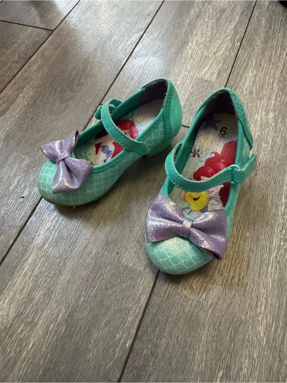 Little Girls' Mermaid Teal Shoes with Purple Bow
